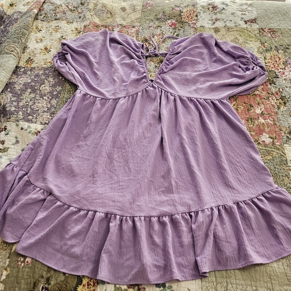 Hailey And Co Women’s Comfort Cutie Lavender Puff Sleeve Mini Dress Size Large - Picture 2 of 6